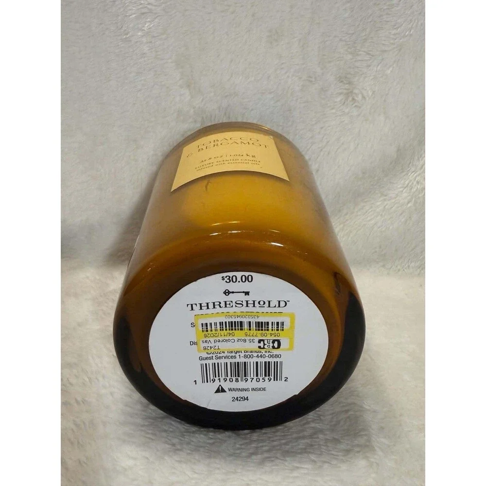 Threshold 35.8oz Tobacco Bergamot 3-Wick Candle Yellow Glass Vase 70Hr New